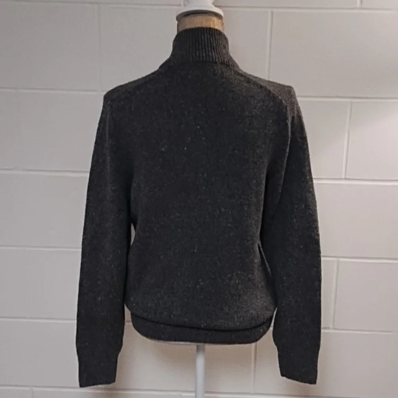 Super Soft Cotton Blend Zip Mock Neck Sweater Charcoal Gray/Cream White Flecks - Picture 3 of 9